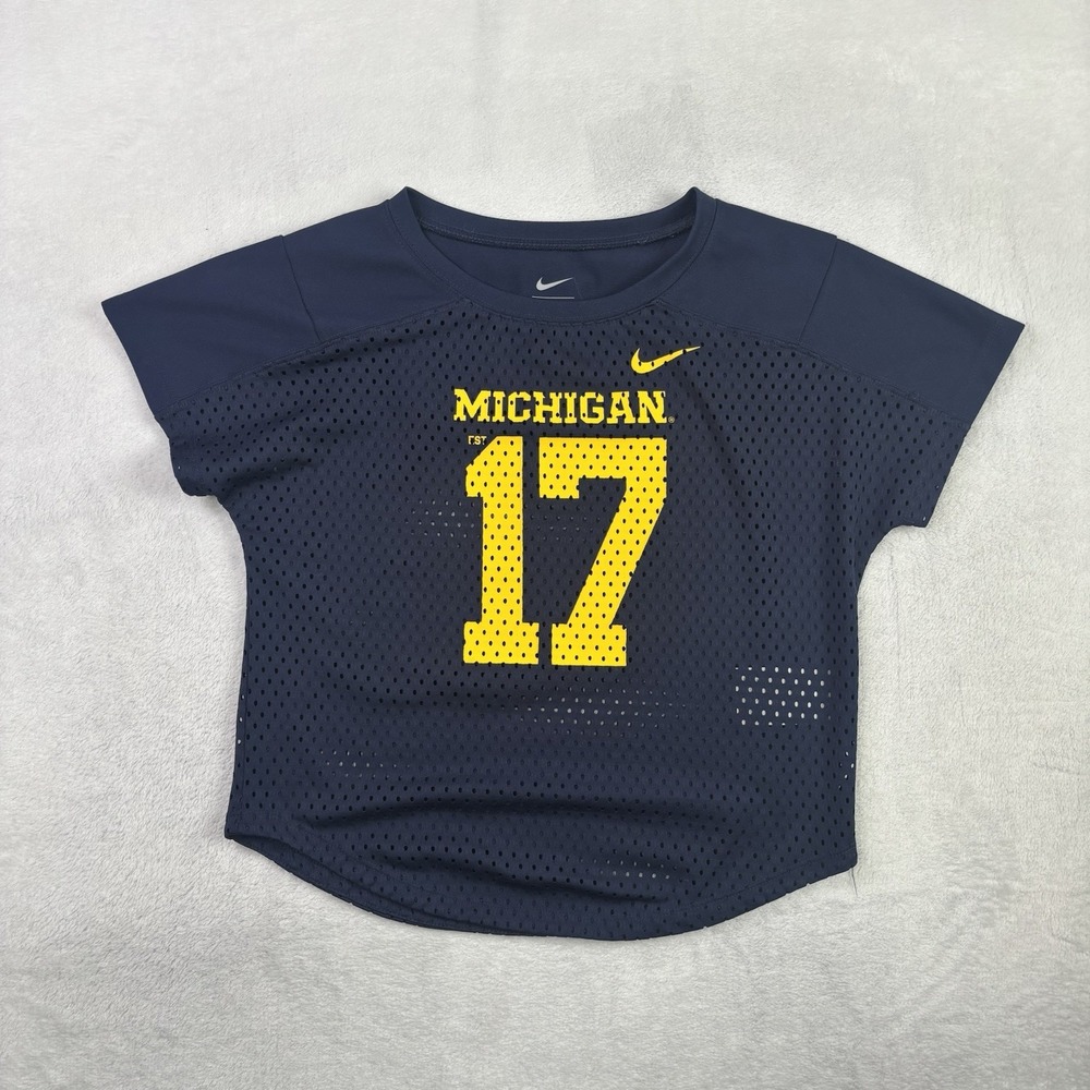 Nike Michigan NCAA Blue Short Sleeve Mesh Football Jersey Girls Size Medium